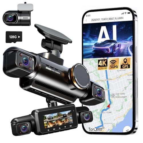 Neideso 4 Channel Dash Cam Front Rear, Free 128G Card Included, AI Fatigue Driving Monitor, 360° View 4K 2160P Dash Camera for Cars, 5G WiFi GPS, 8 IR Lamps Night Vision, 24H Parking Mode, N700Pro