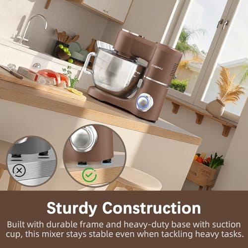 CKEMU Stand Mixer, 9-Quart Stainless Steel Bowl, 660W Professional Power, Multiple Speed Options, Sturdy Design, Easy to Clean, Lifetime Support, SM-1550(Caramel) 5
