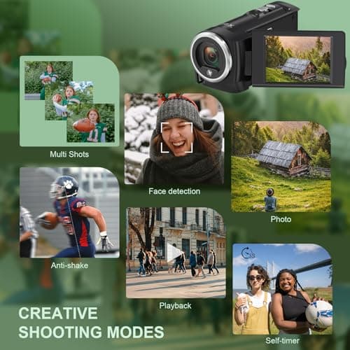 Gcasio 2.7K Video Camera Camcorder QHD 50MP YouTube Vlogging Camera 16X Digital Zoom Webcam 270 Degree Rotation Screen Camcorders with 32G SD Card and 2 Batteries Recording While Charging 6