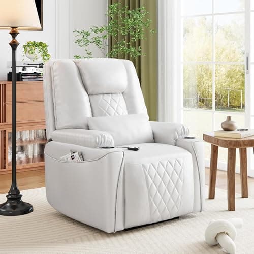 Power Lift Recliner Chair Sofa, Electric Recliner Chair for Seniors, Stand Assist, USB Charging Ports, Cup Holders, Side Storage Pockets, Remote Control, Home Theater Seating for Living Room, White
