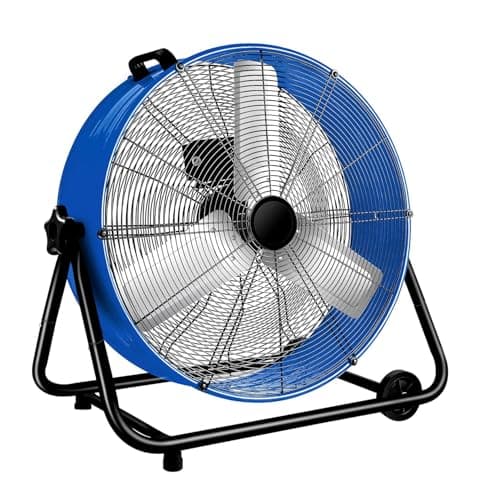 WARMLREC 24" Industrial Floor Fan, 8900 CFM High Velocity Drum Fan with 3 Speeds, Portable Heavy Duty Industrial Fan for Warehouse, Workshop, Factory, Commercial, Residential and Greenhouse Blue