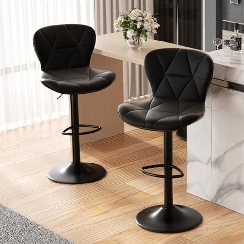 Nalupatio Modern Bar Stools Set of 2, Adjustable Faux Leather Upholstered Swivel Bar Stools, Counter Height Bar Chairs with Back for Kitchen Island, Black
