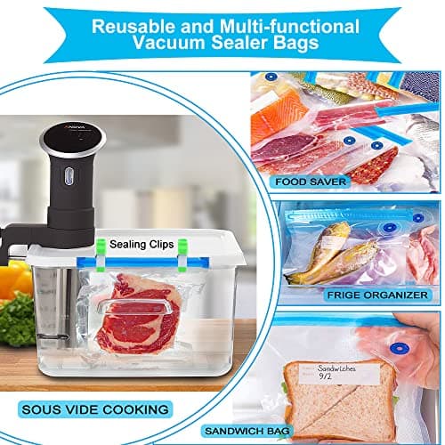 42 PCS Sous Vide Vacuum Sealer Set - 30 Reusable Bags, 5 Clips and Sealing Clips for Anova, Joule Cookers 7