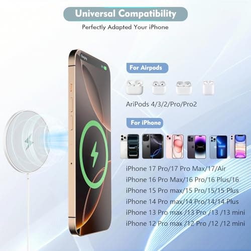 [Apple MFi Certified]Long Magnetic Wireless iPhone Charger,10FT Mag Safe Charger Mag-Safe Charging Magnet Charge Pad 10Feet 2Pack for iPhone 17 Pro Max/17Pro/iPhone 16ProMax/16Plus/15/14/13/12/AirPods 6