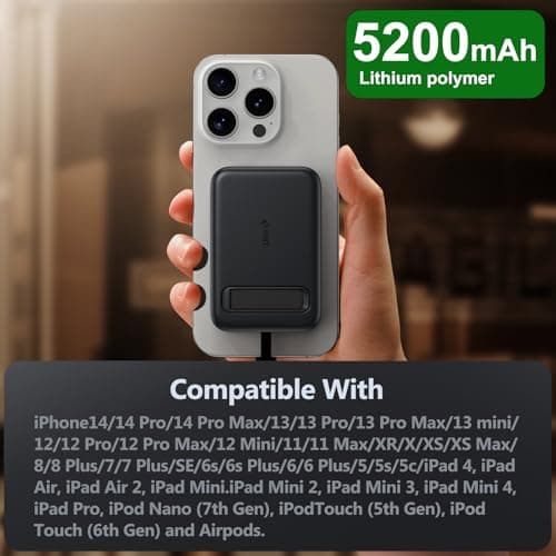 EMNT Mini Portable Charger, Portable Charger for iPhone, 5200mAh Smallest Power Bank with Built-in Cable, Battery Pack Compatible with iPhone 14, Plus, Pro Max,13,12,11,XS,XR,X,8,7,6s,AirPods etc 3