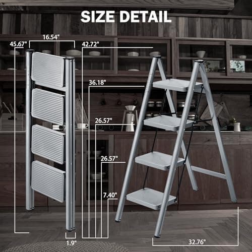 XinSunho 4 Step Ladder, Folding Step Stool with Anti-Slip Wide Pedal, Portable Sturdy Steel Ladder 4 Steps, 330lbs Safety Kitchen & Household Ladder 7
