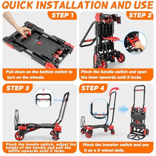 2-in-1 Folding Hand Truck with Folding Basket,Hand Truck with Retractable Handle, 330LBS Capacity Heavy Duty Hand Dolly, Dolly Cart with Wheels for Luggage/Moving/Travel 7