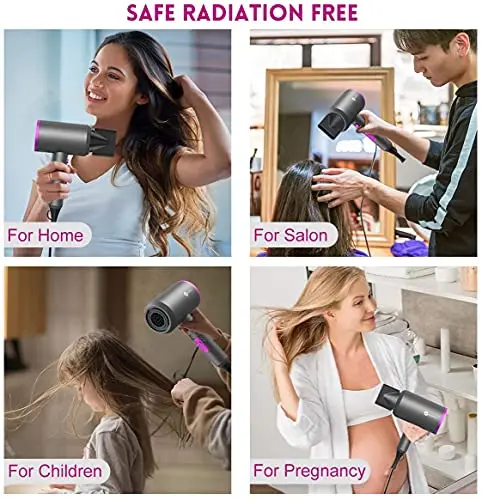 slopehill Professional Ionic Hair Dryer, Powerful 1800W Fast Drying Low Noise Blow Dryer with 2 Concentrator Nozzle 1 Diffuser Attachments for Home Salon Travel 7