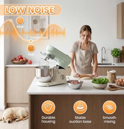 Bonnor Stand Mixer, 6QT Electric Kitchen Mixer for Baking Cakes & Dough, LED Smart Touchscreen, 11-Speed Tilt-Head & Timer, 4 Presets, Mixer with Bowl, Dough Hook/Whisk/Beater, Green 11