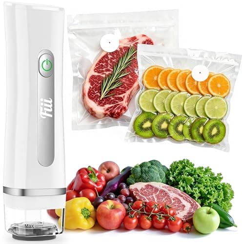 FIII Compact Handheld Vacuum Sealer for Food, 10X Preservation Food Sealer Machine with Reusable Vacuum Bags, Portable Wireless Vacuum Sealer for Sous Vide & Meal Prep, White