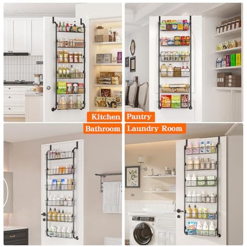 MIAOLI Over the Door Pantry Organizers and Storage, 6-Tier Spice Rack, Home & Kitchen Storage Shelves for Cabinet, Large Capacity Hanging Seasoning Organizer, Laundry Room Organization, Black 7