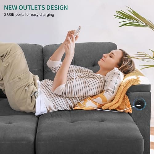 DWVO Sectional Sofa Bed, Sleeper Sofa, Pull Out Couch with USB Ports, L-Shaped Sectional Couch, Reversible Couch Bed with Storage Chaise for Small Apartment, Living Room (Gray) 6