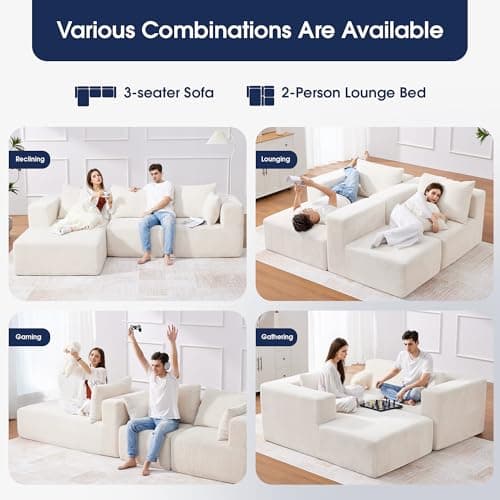 KINGYES 107'' Modular Sectional Sofa, L Shaped Cloud Couch for Living Room, Modern Boneless Sofa with Chaise for Bedroom, Beige 8