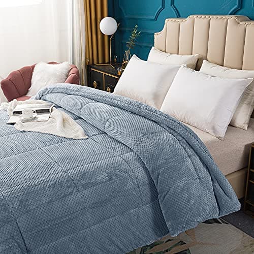 KASENTEX Super Ultra Soft Luxury Plush Sherpa Comforter, Cozy Reversible Faux Fur Machine Washable Bedding, Grey Blue, Twin/Twin XL Size 9