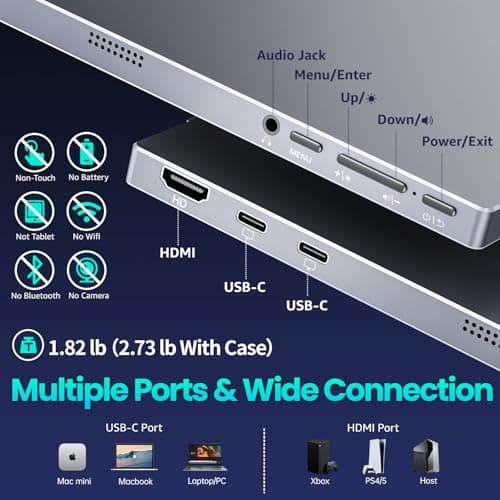 Upperizon Portable Monitor 15.6 inch FHD 85% sRGB 60Hz HDR HDMI USB-C Travel Monitor for Laptop MacBook PC Surface PS5 Xbox, External Display with Cover & Speakers, VESA Compatible 7