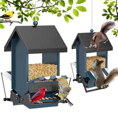 Squirrel Proof Bird Feeder for Outdoors with Canopy | 5LB Large Capacity, Weather-Resistant Design | Attracts Finches, Cardinals & More for Outdoor Bird Watching
