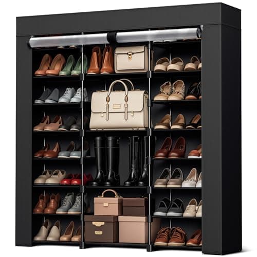 VOFirst Shoe Rack for Closet, Shoe Organizer Storage Cabinet 9-Tier Large Capacity Holds up 40-46 Pairs with Dustproof Nonwoven Fabric Cover Vertical Rack for Entryway Garage