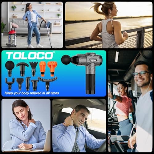 TOLOCO Massage Gun, Deep Tissue Back Massage for Athletes for Pain Relief, Percussion Massager with 10 Massages Heads & Silent Brushless Motor, Valentines Day Gifts for Him Her, Carbon 6