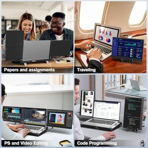 AOKER Laptop Triple Screen Extender - 14" Monitor IPS FHD 1080P HDMI USB-C Detachable Portable Display for 12-17.3 Inch Laptops Compatible with Windows Mac Chrome Surface Metal Base Travel Work Setup 7