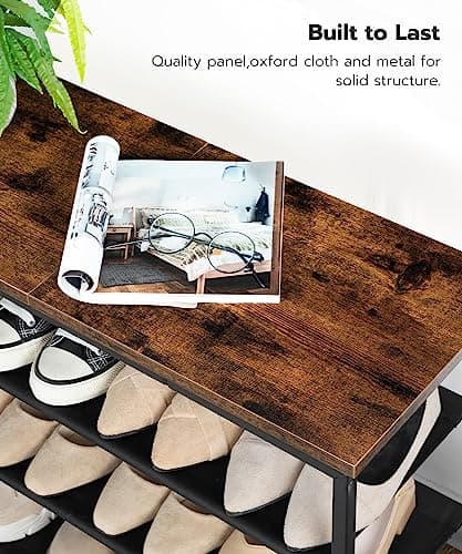 HOOBRO Shoe Rack, 4 Tier Shoe Storage Organizer with 3 Oxford Fabric Shelves and Top Panel, Holds 12-16 Pairs of Shoes for Entryway and Closet, Industrial, Rustic Brown BF47XJ01G1 5