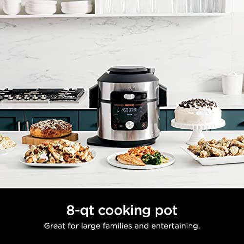 Ninja OL601 Foodi XL 8 Qt. Pressure Cooker Steam Fryer with SmartLid, 14-in-1 that Air Fries, Bakes & More, with 3-Layer Capacity, 5 Qt. Crisp Basket & 45 Recipes, Silver/Black 8