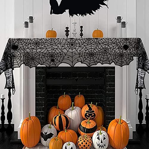 Halloween Table Runner - Black Lace Spider Web Table Runners for Halloween Decor,Vivid Polyester Spider Web Table Runner for Halloween Masquerade Party Dinner Table Decoration 18 X 72 Inch 7