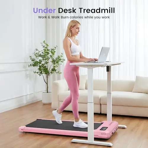 Pink Small Walking Pad Treadmill with Incline - Under Desk Treadmill with Vibration Massage Plate, 2.5HP Compact Portable Treadmills for Home Small Spaces, Office, Remote Control & LED Display 6