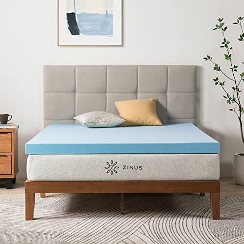 Zinus Green Tea Cooling Gel Memory Foam Mattress Toppers, Queen, Blue (OLB-MGT-300Q)