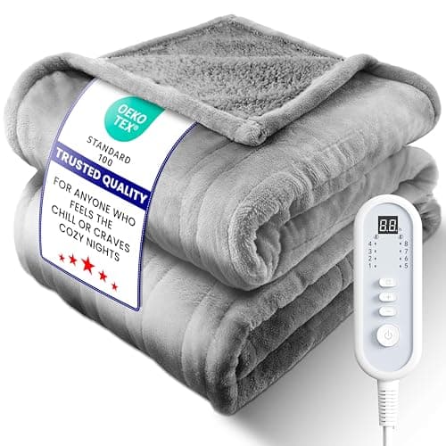 LEERUN Heated Blanket Electric Throw, Ultra‑Cozy Premium Flannel & Sherpa, Fast Even Heat Distribution & Stable Temp, 1–8H Auto‑Off, 8 Temps (86–125.6°F), Overheat Protection, Ideal Gifts for Grandma