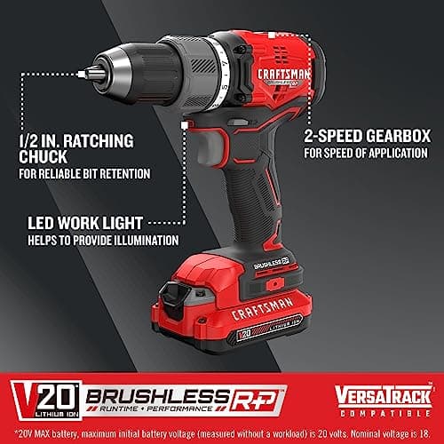 CRAFTSMAN RP+ Cordless Drill/Driver Kit, with 2 Batteries and Charger, Brushless (CMCD713C2) 7