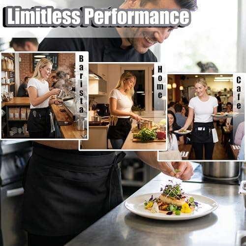 TOSHE Waist Apron with 3 Pockets Waterdrop Resistant Premium Cotton Waitress Apron 10 Color Option Server Apron Chef Apron (Black) 6
