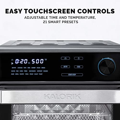 Kalorik MAXX® Touch 16 Quart Air Fryer Oven, 9-in-1 Air Fryer Toaster Oven Combo, 21 presets, 500°F, 5 Accessories, Recipe Book, 1600W, Black Stainless Steel, AFO 47804 BK 8