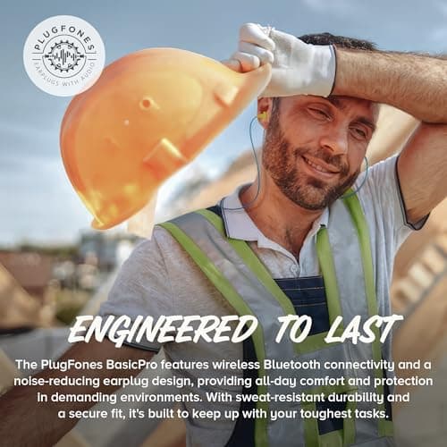 Plugfones Basic Pro Earplug Headphones Wireless Bluetooth in-Ear Earplug Earbuds 25 dB Noise Reduction Rating OSHA Approved Hearing Protection with Noise Isolating Mic and Controls (Blue & Yellow) 8