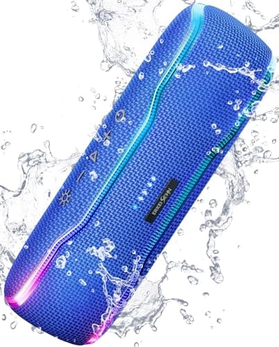 ERKEI SEHN Bluetooth Speaker, IPX7 Waterproof Wireless Speakers, Flashing Light, 25W Super Bass, 24H Playtime, Birthday Valentines Gifts for Him/Men, TWS Pairing, Beach Vacation Essentials, Blue
