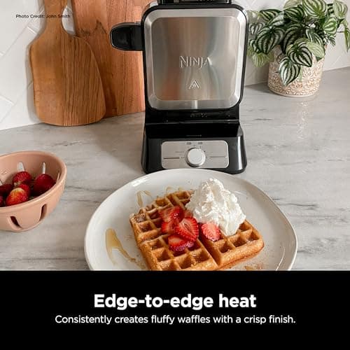 Ninja Belgian Waffle Maker Pro | Vertical Design | 5 Shade Settings with Precision-Pour Cup & Chef-curated Recipe Guide | Black & Silver | BW1001 5