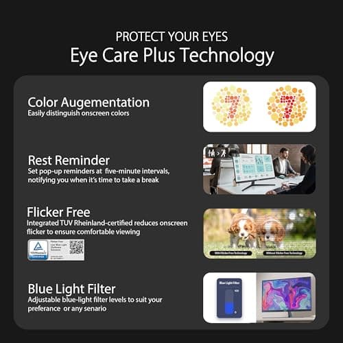 ASUS 24” 1080P Eye Care Monitor (VU249CFE-B) - Full HD, IPS, 100Hz, Adaptive-Sync, USB-C, Ambient Light Sensor, Height Adjustable, Cable Clip, EyeCare+ Technology, 3 Year Warranty, Quiet Blue Color 5