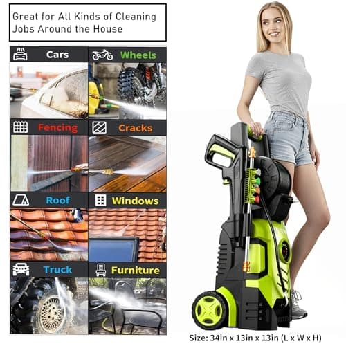 Pressure Washer 5000PSI with Adjustable Touch Screen 8 Level, 34" Tall, 4 Quick Connect Nozzles,Inlet Hose&Filter&500mlFoam 5