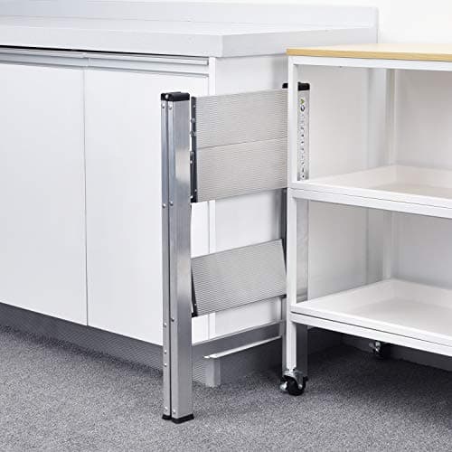 KINGRACK Aluminium 2 Step Ladder with Wide Steps, Lightweight Folding Ladder, Portable Slim Step Stool, Safety Household Ladder Stepladder with Multi-Function, 330lbs Load Capacity, Silver 5