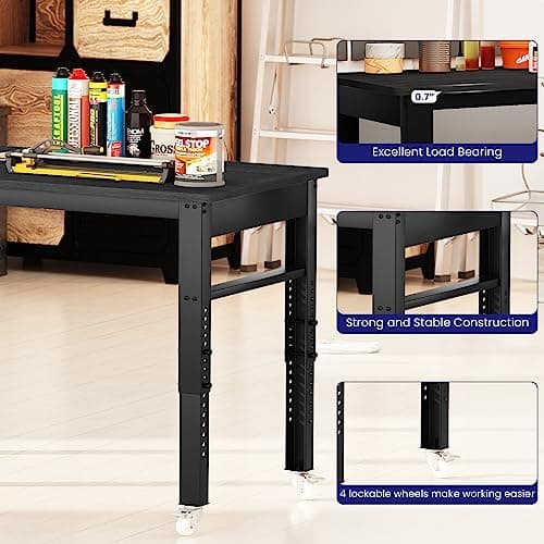 DKLGG 2000Lbs Workbench Adjustable Height,Welding Bench, 47.2" Heavy-Duty Work Bench Table Mobile Workbench with Lockable Casters, Multifunction Work Station for Garage, Workshop, Home,Easy Assembly 6