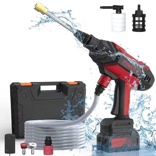 DECOKTOOL Cordless Pressure Washer, Portable Pressure Washer Battery Powered Max 950PSI, 1.2GPM with 1 * 21V 4.0Ah Rechargeable Battery, 20FT Drain Hose, Electric Power Washer for Car, Floor, Red
