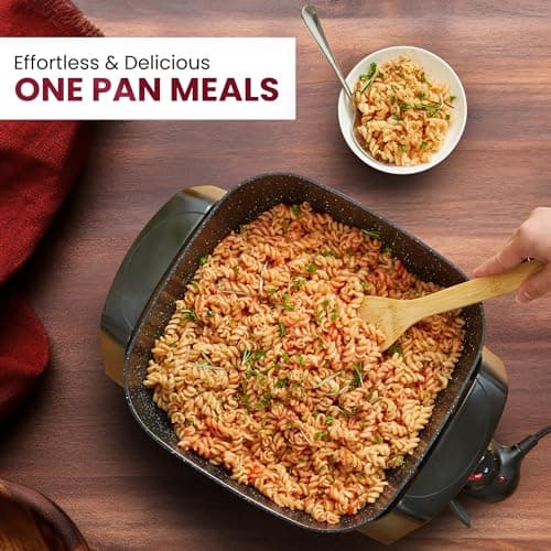 Elite Gourmet EG6201 Extra Deep 12"x12"x3.2" (7.5Qt.) Scratch Resistant Dishwasher Safe, Non-stick Electric Skillet with Glass Vented Lid, Adjustable Temperature, Black 7