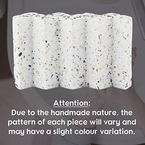 Tapeera Zig Zag Terrazzo Stone Soap Dish for Bathroom Sink - Concrete Soap Saver for Bar Soap Holder for Shower - Sponge Holder - Self Draining Soap Dish Holder - Kitchen Soap Tray (White) 6