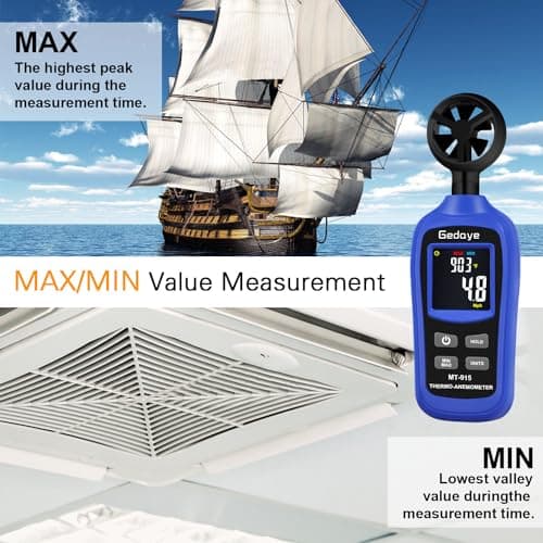 Digital Wind Speed Meter, Handheld Anemometer with Backlight and Max/Min, Data Hold, Measures Wind Speed and Temperature for HVAC, Shooting, Drones, Nautical Monitoring, Surfing, Wind Energy. 5