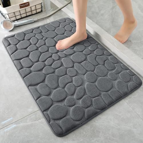 YIHOUSE Bathroom Mat Rug, Memory Foam Bath Mat, Non-Slip Bathroom Floor Mats, Cobblestone Bath Mats Absorbent Bath Rugs Washable Quick Dry (17x24,Dark Gray)