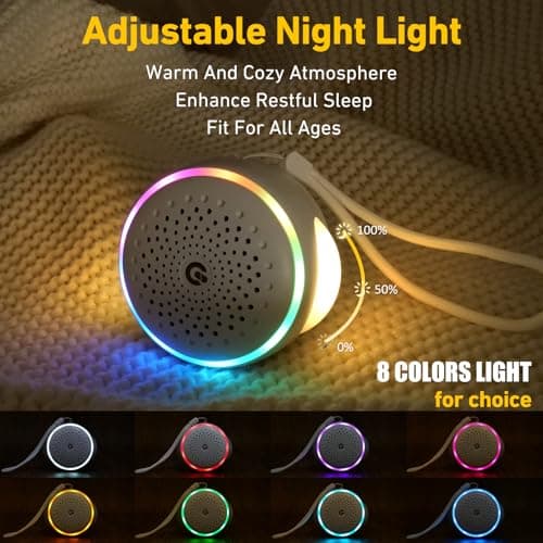 White Noise Machine, Portable with 27 Soothing Sounds for Baby, Adults & Kids Sleep, 5 Timers & 8 Colors Night Light & Rechargeable Battery, Sound Therapy for Travel, Office, Home & Gift 7