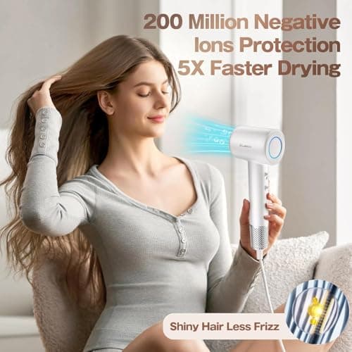 Labiim Hair Dryer, High-Speed Ionic Low Noise Blow Dryer with Brushless Motor for Fast Drying, Thermo-Control Quiet Compact Hair Blow Dryer, Hairdryer with 1 Nozzle Attachments for Home Salon Travel 3