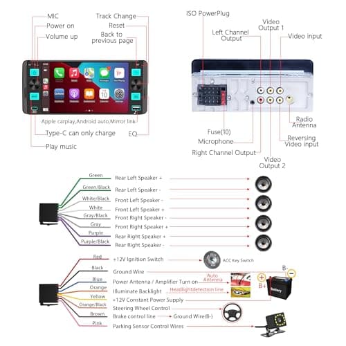 Single Din Radio Car Stereo with Wireless Apple CarPlay,Single Din Touchscreen Radio,Car Radio Bluetooth Support Android Auto,Mirror Link,Car Radio with Backup Camera GPS USB FM/AM EQ MIC (Black) 9