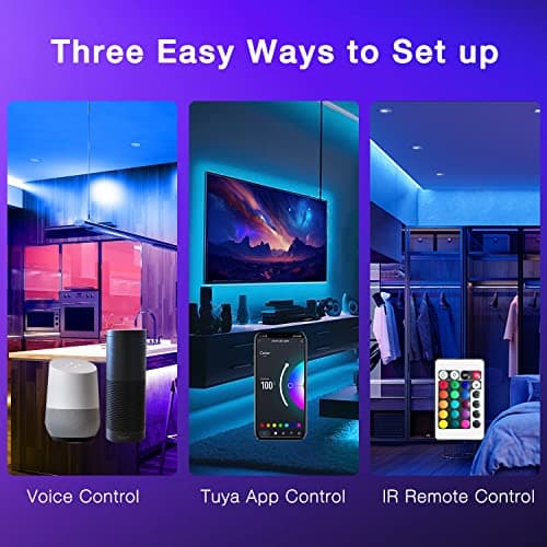 DAYBETTER Smart WiFi Led Lights, Tuya App Controlled, Work with Alexa and Google Assistant, Timer Schedule, RGB Strip Color Changing Décor for Bedroom Party Kitchen, 50ft 5
