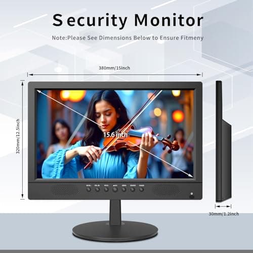 Jexiop 16inch Security Monitor,Wall-Mounted Monitors Supports USB/Full Format Video Playback,CCTV Monitors with AV/HDMI Input/VGA/BNC,Built-in Speaker,Remote Control 6