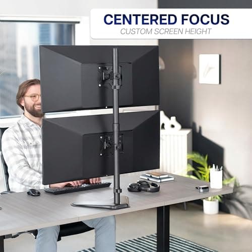 VIVO Dual Monitor Desk Stand Free-Standing LCD Mount, Holds in Stacked Vertical Position 2 Ultrawide Screens up to 34 inches, Black, STAND-V002L 7